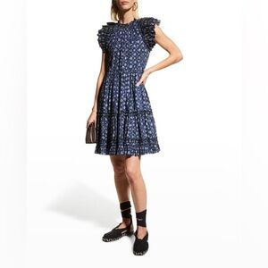 Ulla Johnson Joan Flutter Sleeve Blue Floral Mini Dress